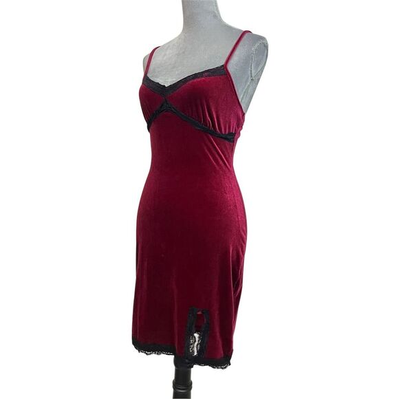 Sexy Y2k No Comment Velvet Lace Slip Dress M Red Cocktail Party Club Wear - Picture 6 of 10